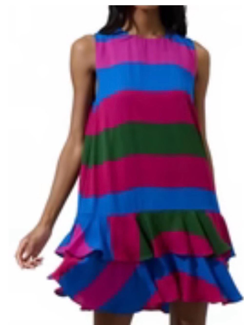 Sugarlips Sleeveless Striped Ruffle Dress in Blue, Fuchsia, Green w Pockets